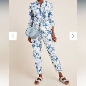 Anthropologie Blue and White Floral jumpsuit